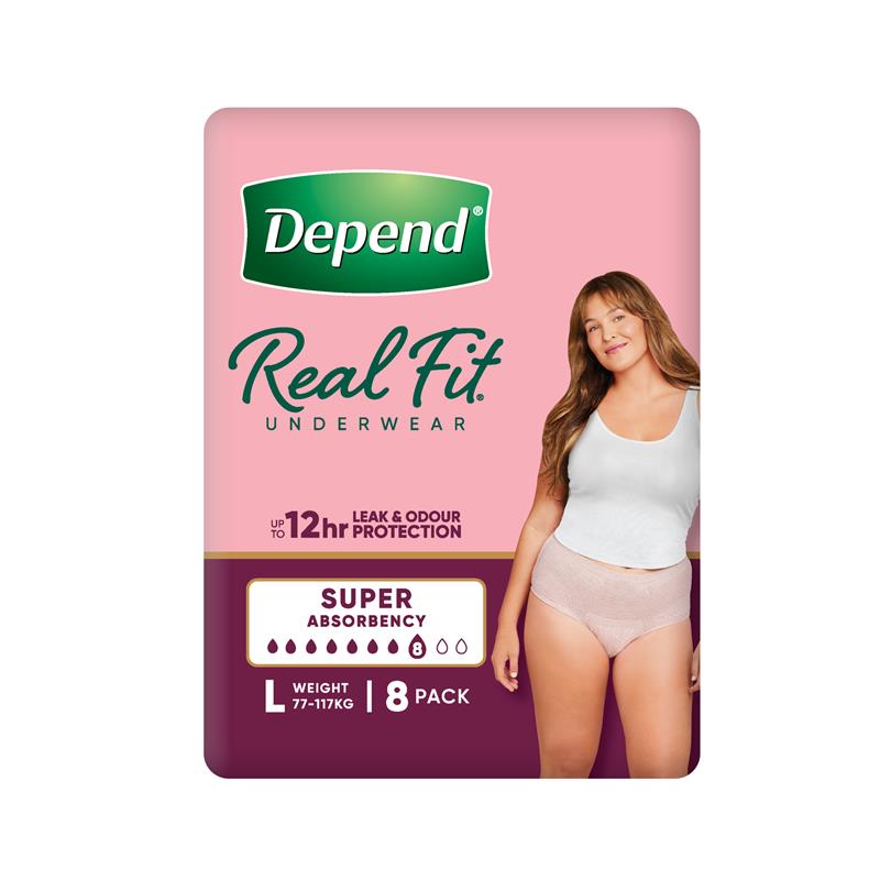 Depend Real Fit Super Incontinence Underwear for Women Large 8 Pack