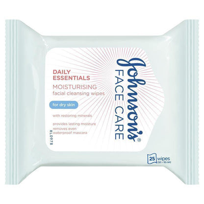Johnson's Face Care Moisturising Facial Cleansing Wipes For Dry Skin 25 Pack