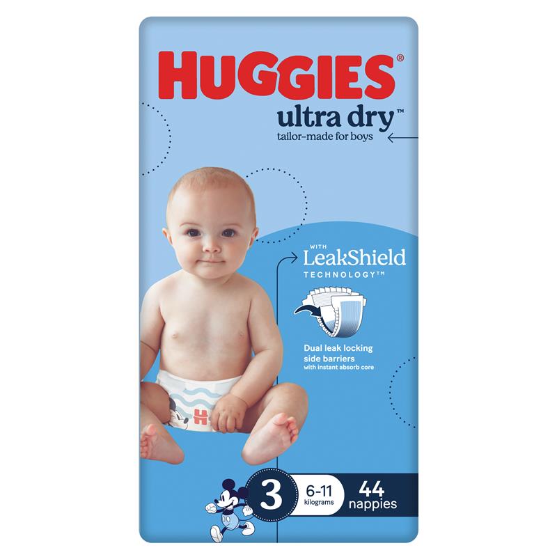 Huggies Ultra Dry Nappies Boys Size 3 (6-11kg) 44 Pack
