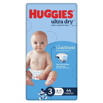 Huggies Ultra Dry Nappies Boys Size 3 (6-11kg) 44 Pack