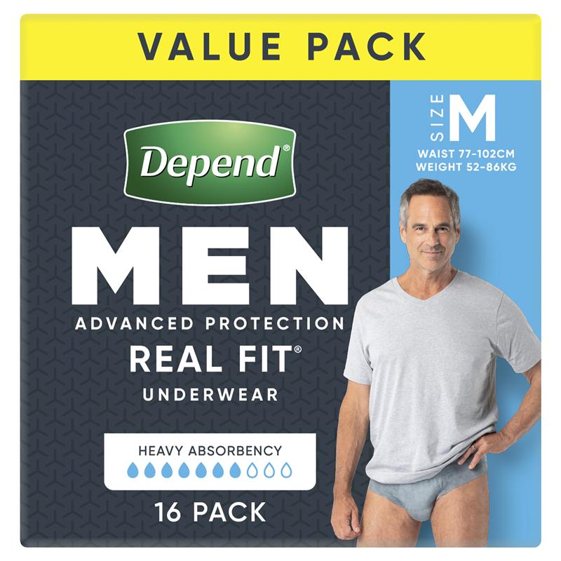 Depend Real Fit for Men Incontinence Underwear Medium 16 Pack