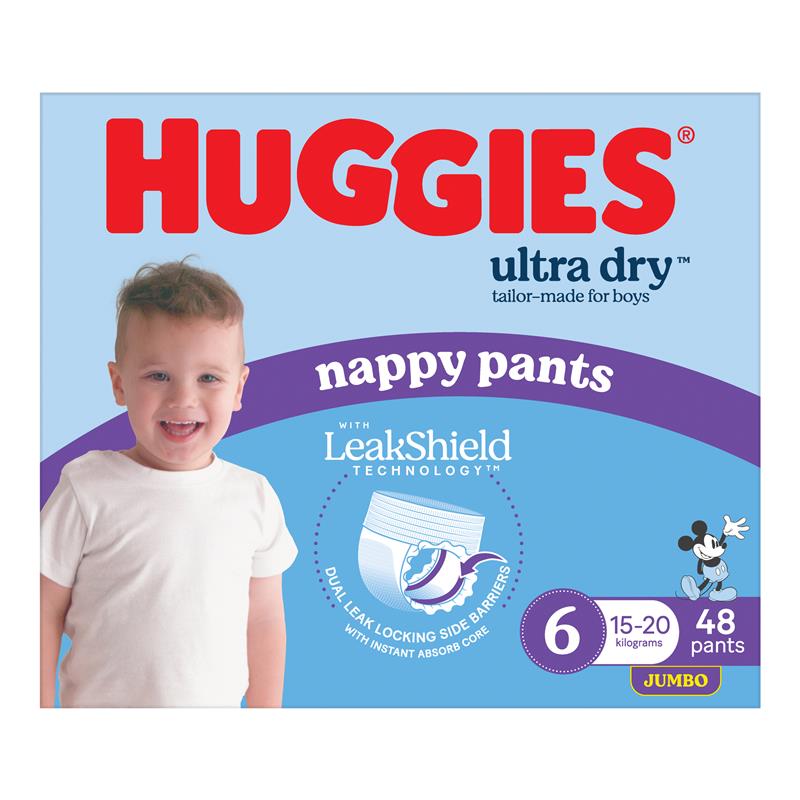 Huggies Ultra Dry Nappy Pants Boys Size 6 (15-20kg) 48 Pack