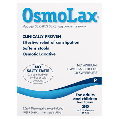 OsmoLax Laxative Powder 30 Dose 510g - Macrogol Constipation Relief with No Salty Taste, Flavour Free & Salt Free - GimmeNow