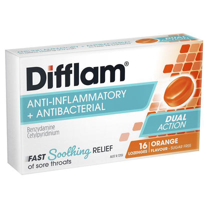 Difflam Sore Throat Sugar Free Orange 16 Lozenges