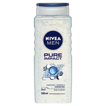 NIVEA MEN Pure Impact 3-IN-1 Shower Gel Body Wash 500ml