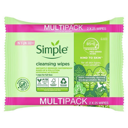Simple Biodegradable Cleansing Wipes 2 x 25 pack