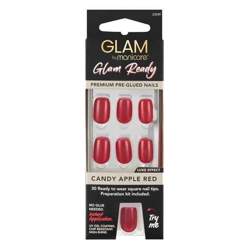 Pre-Glued Artificial Nails - Candy Apple Red, 30 Pieces