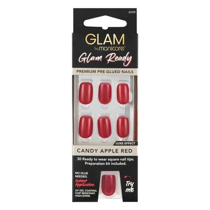 Pre-Glued Artificial Nails - Candy Apple Red, 30 Pieces