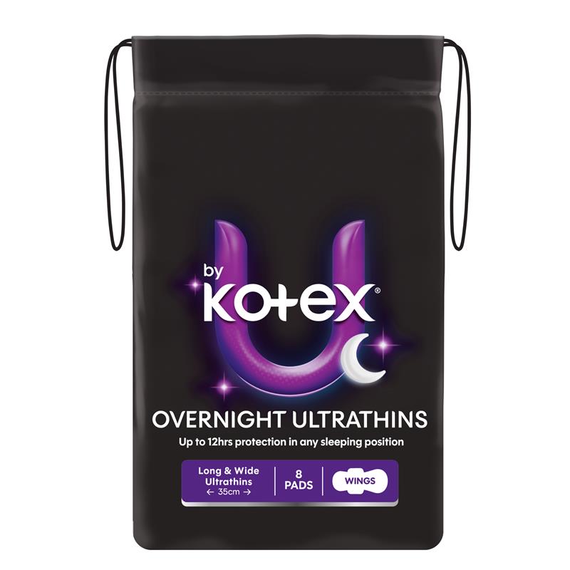 U by Kotex Ultrathin Overnight Pads Long with Wings 8 Pack