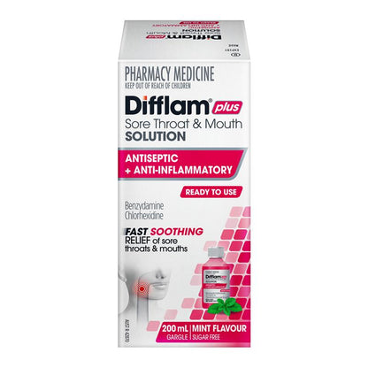 Difflam Plus Sore Throat & Mouth Solution Mint 200ml