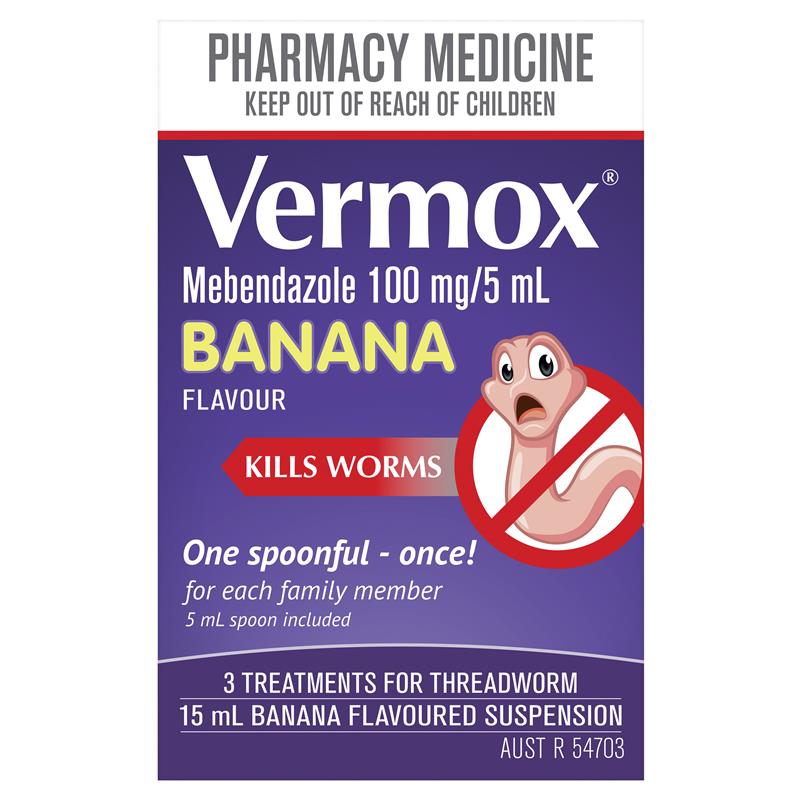 Vermox Worming Treatment Banana Flavoured Liquid 15ml