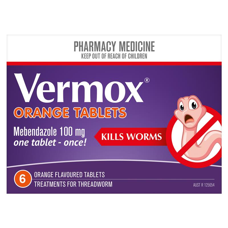 Vermox Worming Treatment Orange Tablets 6 Tablets