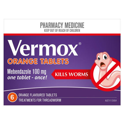 Vermox Worming Treatment Orange Tablets 6 Tablets