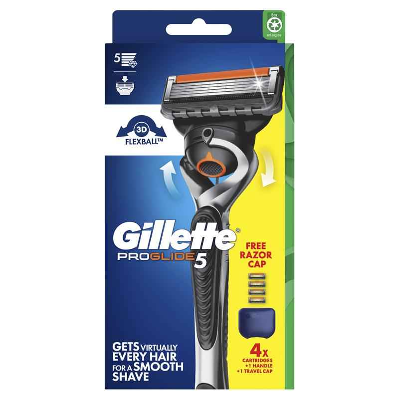Gillette Proglide Manual Razor + 4 Blade Refills Starter Kit