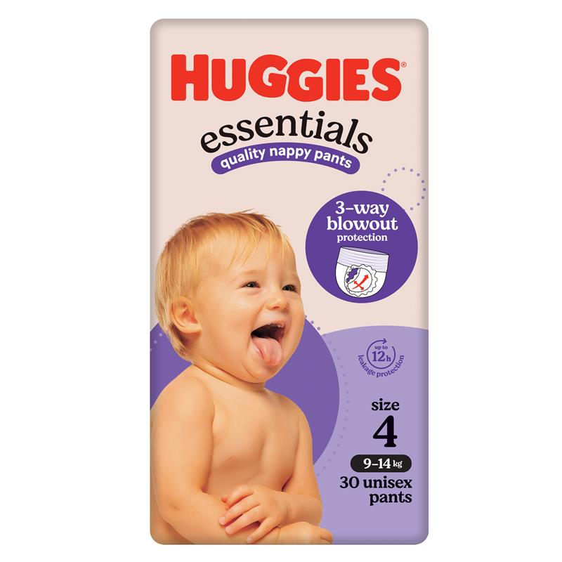 Huggies Essentials Nappy Pants Size 4 (9-14kg) 30 Pack