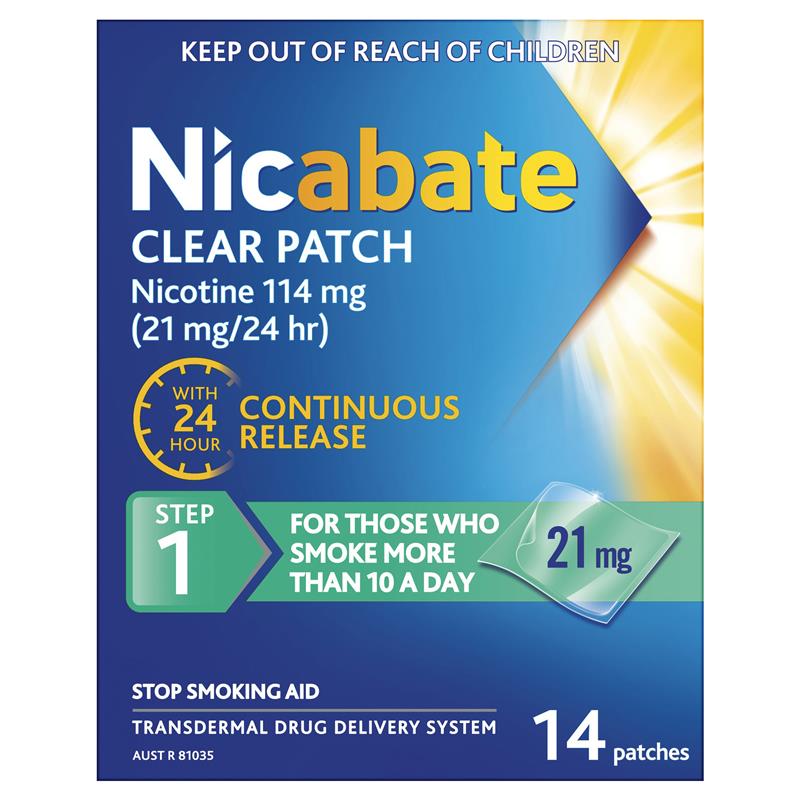 Nicabate Clear Patch Quit Smoking Step 1 21mg 14 Patches (Value Pack)