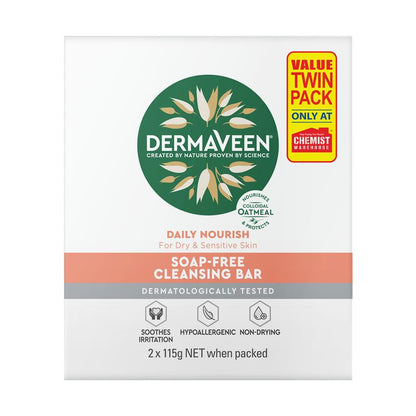 DermaVeen Daily Nourish Soap Free Cleansing Bar 2 x 115g Exclusive Pack