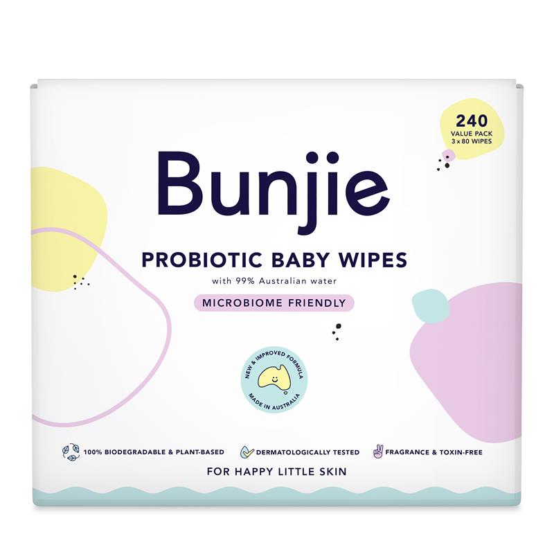 Bunjie Probiotic Baby Wipes 3 x 80 Pack