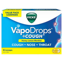 Vicks VapoDrops + Cough Honey Lemon Menthol 36 Lozenges