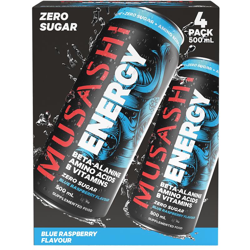 Musashi Blue Raspberry Energy Drinks 500ml x 4 Pack