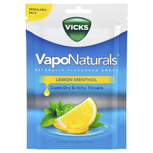 Vicks VapoNaturals Lemon Menthol Throat Lozenges 19 Naturally Flavoured Drops 70g Resealable Bag