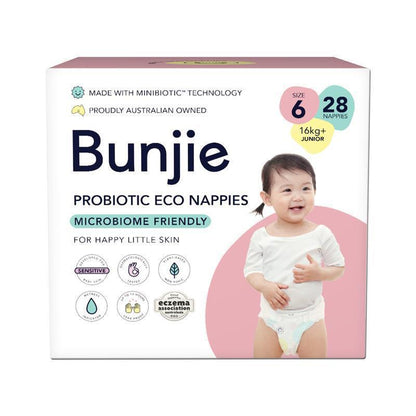 Bunjie Probiotic Eco Nappies Size 6, 16kg+, 28 Pack
