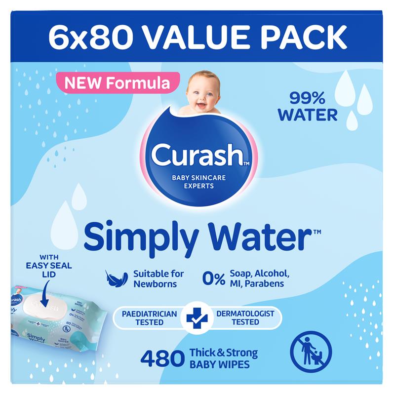 Curash Simply Water Wipes 6 x 80 Pack