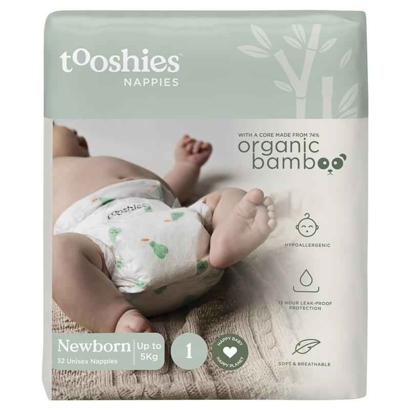 Tooshies Eco Nappies with Organic Bamboo Size 1 Newborn 3-5kg, 52 Pack