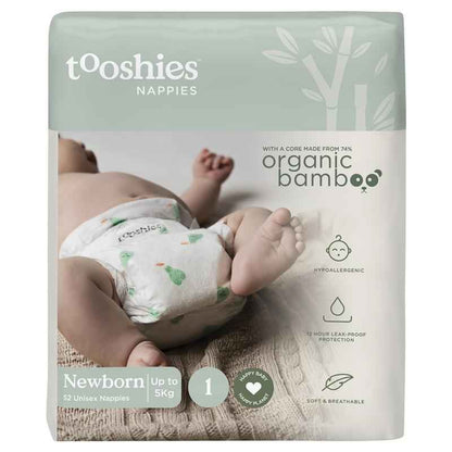 Tooshies Eco Nappies with Organic Bamboo Size 1 Newborn 3-5kg, 52 Pack