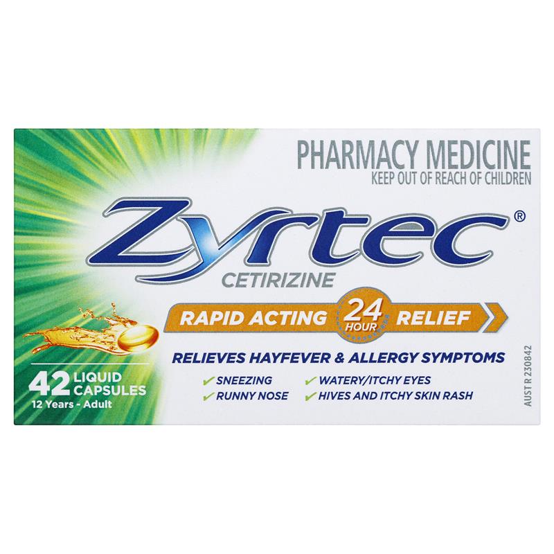 Zyrtec Rapid Acting Relief Antihistamine Hayfever & Allergy Liquid Capsules 42 Pack