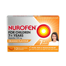 Nurofen For Children 7+ Pain and Fever Relief Chewable Capsules 100mg Ibuprofen Orange 12 pack