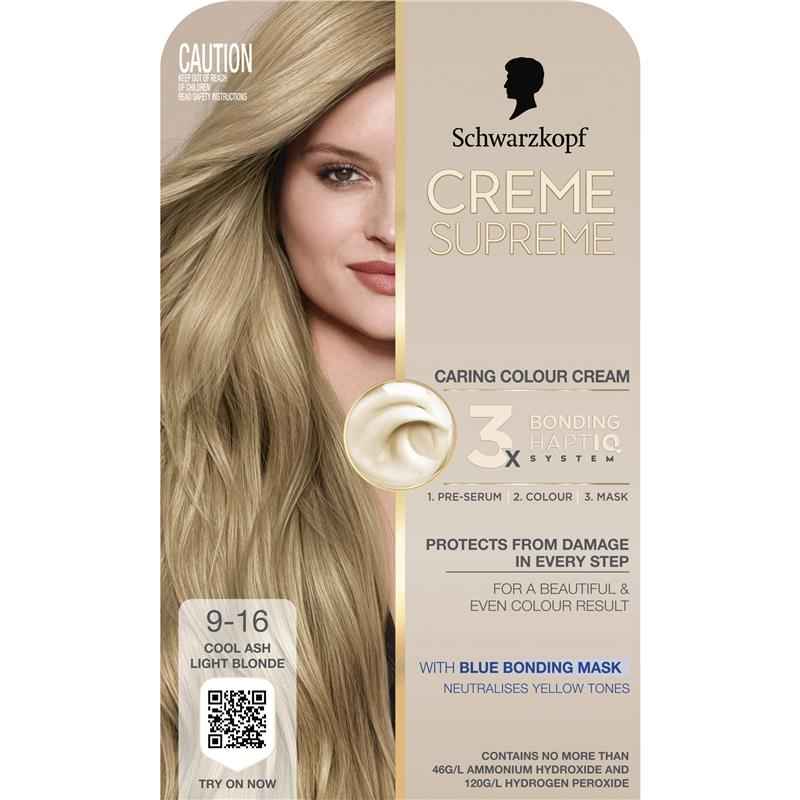 Schwarzkopf Creme Supreme Permanent Cool Ash Light Blonde 9-16