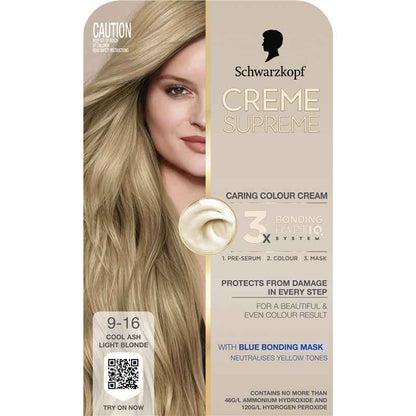 Schwarzkopf Creme Supreme Permanent Cool Ash Light Blonde 9-16