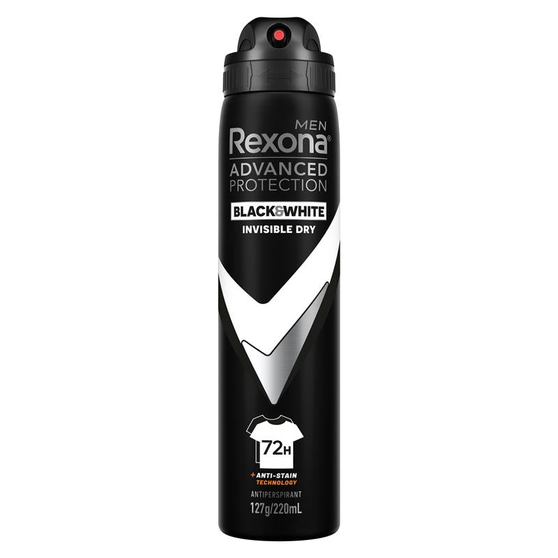 Rexona Men Advanced Antiperspirant Aerosol Invisible Dry Black & White 220ml