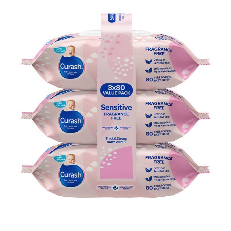 Curash Babycare Fragrance Free Wipes 3 x 80
