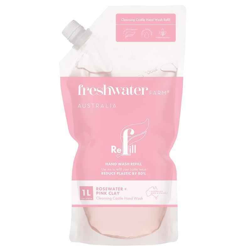 Freshwater Farm Hand Wash Rosewater + Pink Clay Pouch Refill 1 Litre