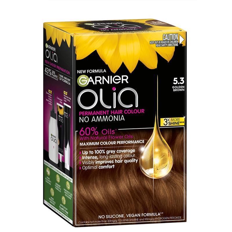 Garnier Olia 5.3 Golden Brown Permanent Hair Colour No Ammonia 60% Oils