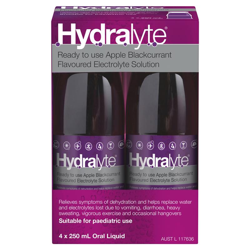 Hydralyte Electrolyte Apple Blackcurrant 4 Pack (4x250ml) Solution - GimmeNow