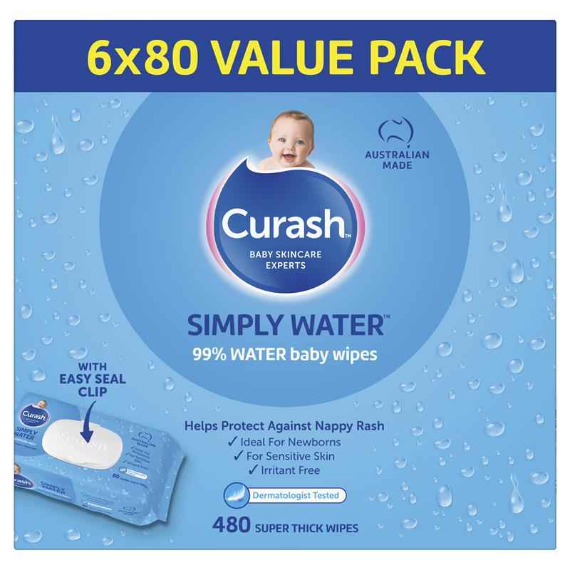 Curash Simply Water Wipes 6 x 80 Pack