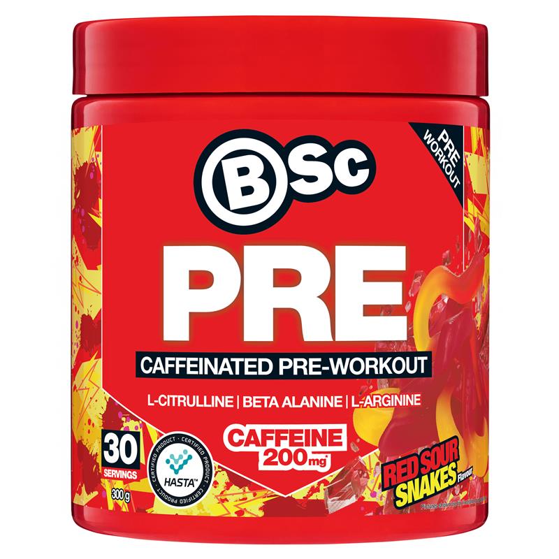 BSc PRE Caffeinated Pre-Workout Red Sour Snakes 300g