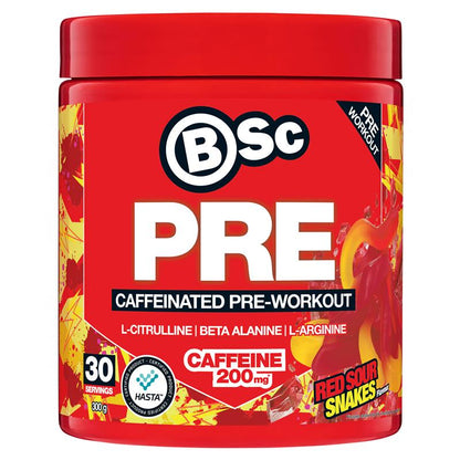 BSc PRE Caffeinated Pre-Workout Red Sour Snakes 300g