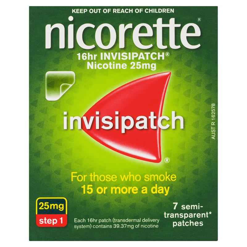 Nicorette Quit Smoking Nicotine 16 hour Invisipatch Step 1 25mg 7 Pack