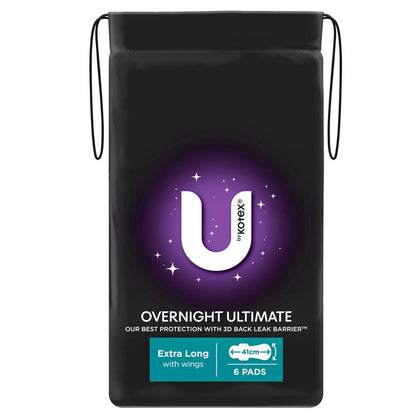 U By Kotex Maxi Ultimate Overnight Wing Pads 6 Pack