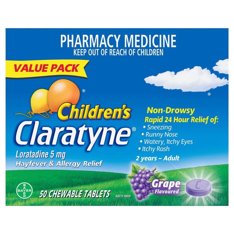 Claratyne Children’s Hayfever & Allergy Relief Grape 50 Chewable Tablets