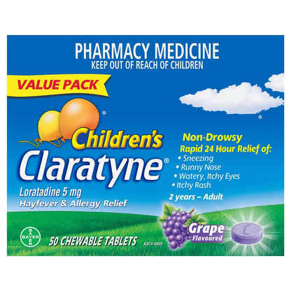 Claratyne Children’s Hayfever & Allergy Relief Grape 50 Chewable Tablets