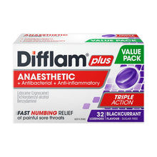 Difflam Plus Triple Action Blackcurrant 32 Lozenges