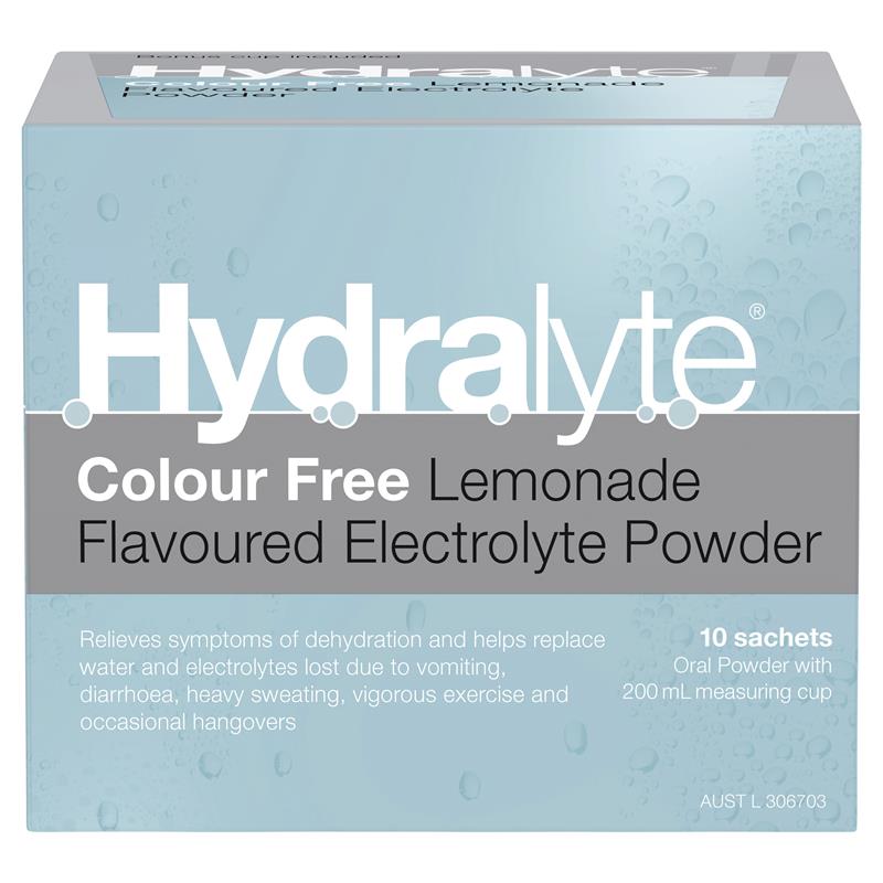 Hydralyte Electrolyte Powder Colour Free Lemonade 4.9g x 10