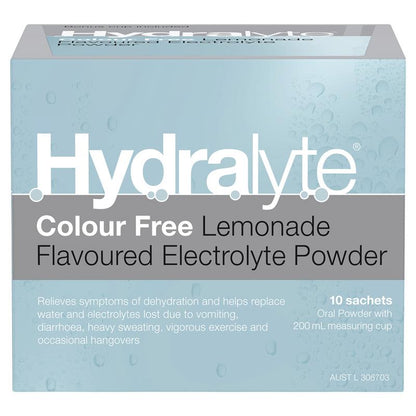 Hydralyte Electrolyte Powder Colour Free Lemonade 4.9g x 10