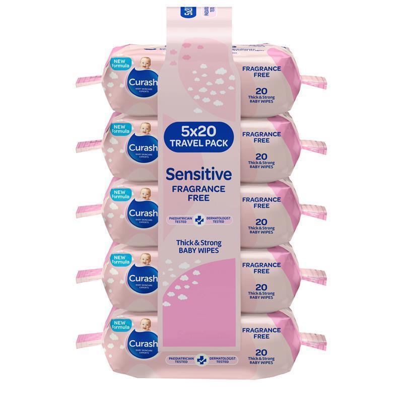 Curash Babycare Fragrance Free Wipes 5 x 20