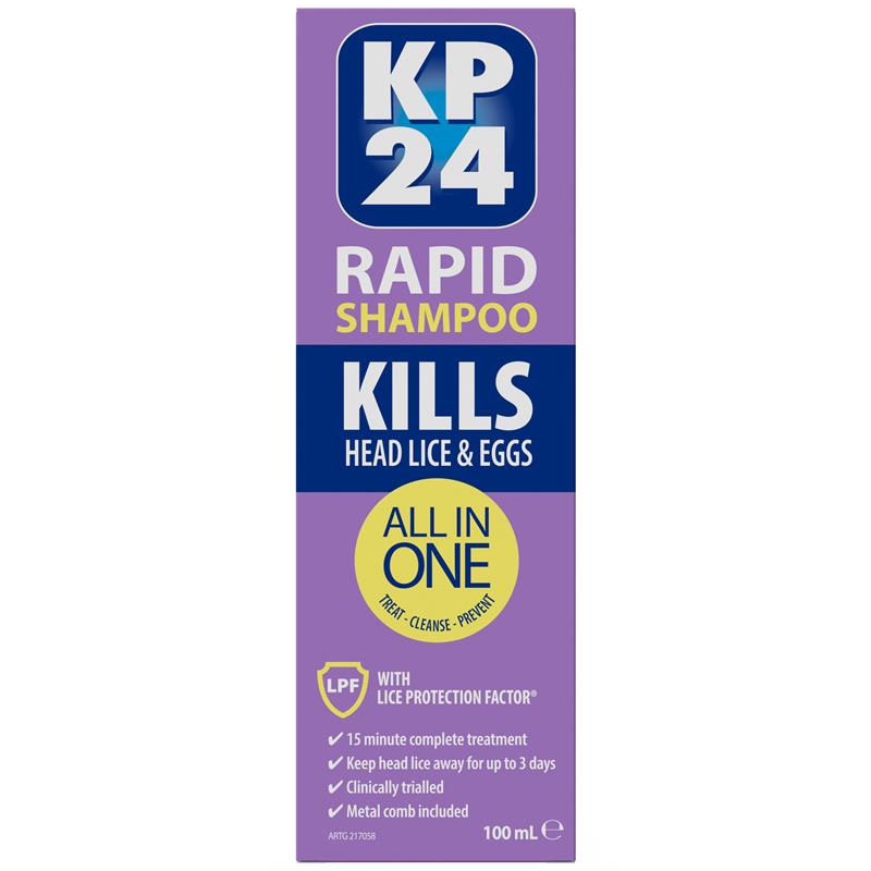 KP24 Rapid 15 Minute Head Lice/Nit Shampoo with Lice Protection Factor 100ml with Comb